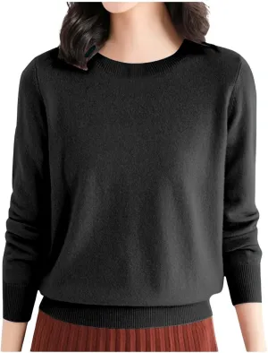 Womens Sweaters Cashmere Sweater Long Sleeve Soft Crew Neck Lightweight Knitted Pullover Comfy Knitted Jumpers
