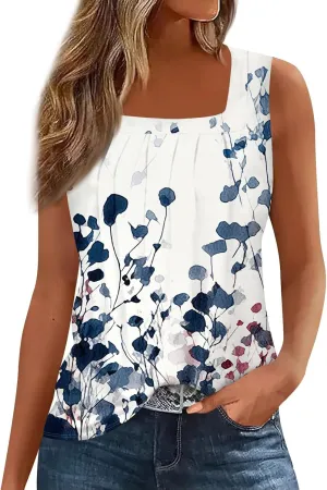 Womens Tank Tops Flowy Square Neck Shirt Loose Fit Sleeveless Blouse Soft Casual Basic y2k Going Out Clothes
