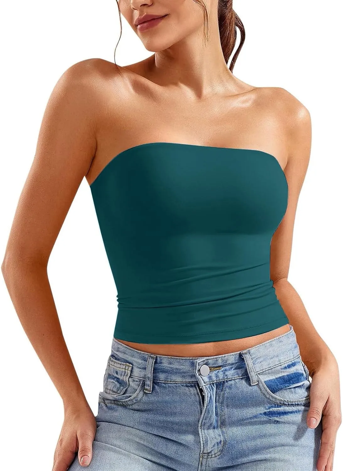 Womens Tube Top Strapless Crop Top Sexy Sleeveless Backless Bandeau Y2K Going Out 2025 Summer Outfits