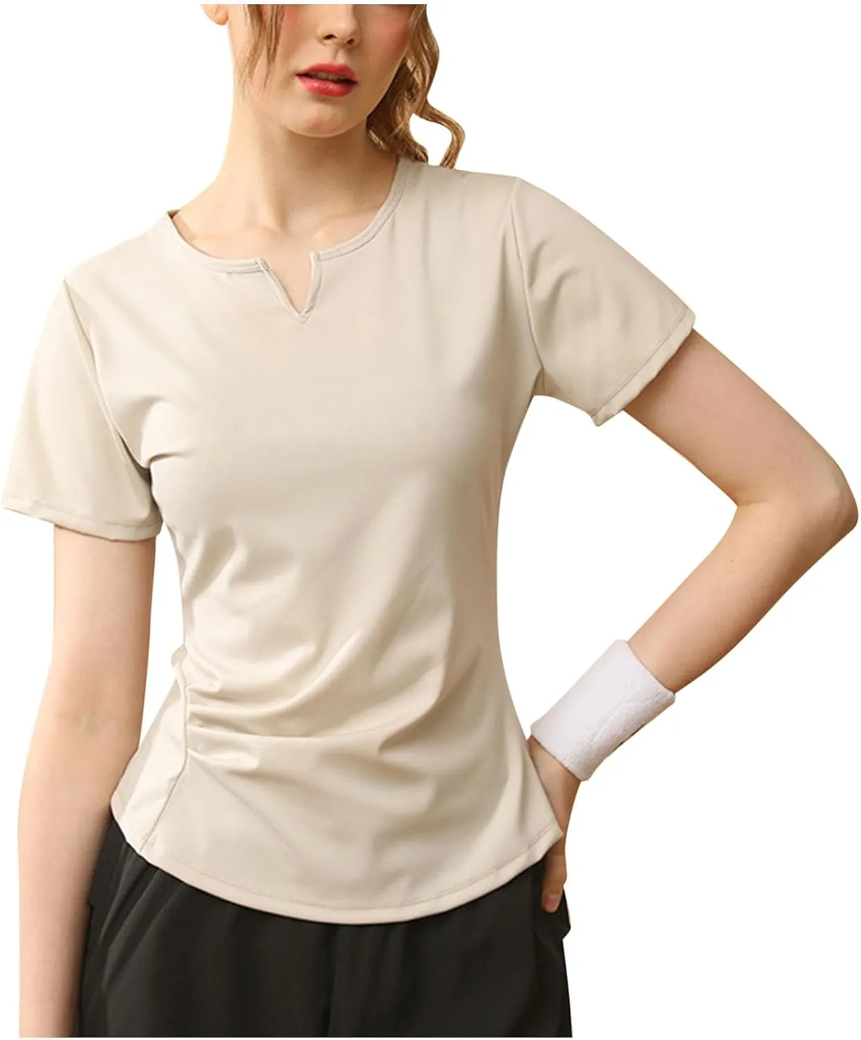 Workout Tops for Women Slim Fit V Neck Breathable Yoga T Shirts Casual Gym Running Athletic Quick Dry Tee T Shirts