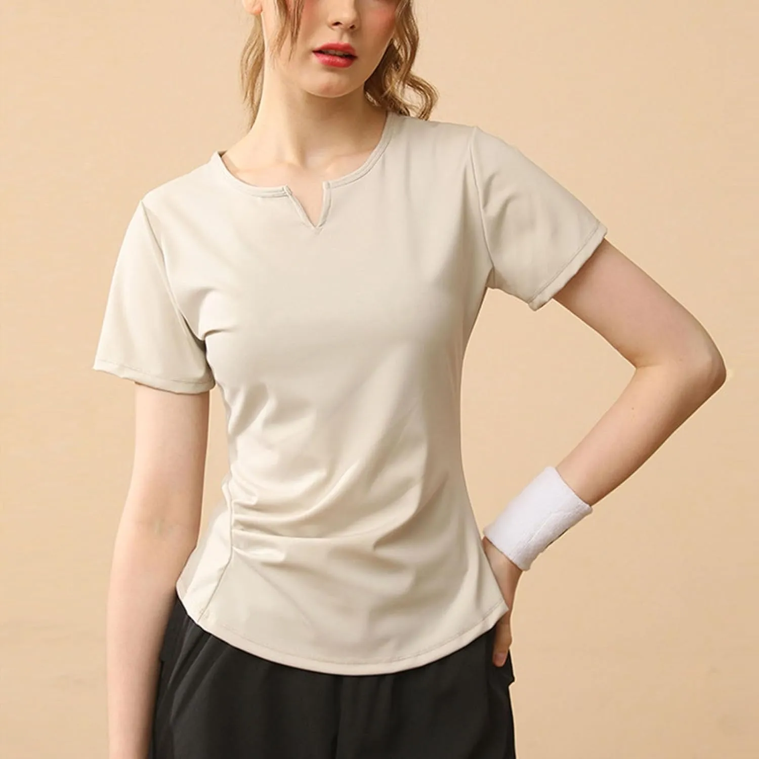 Workout Tops for Women Slim Fit V Neck Breathable Yoga T Shirts Casual Gym Running Athletic Quick Dry Tee T Shirts