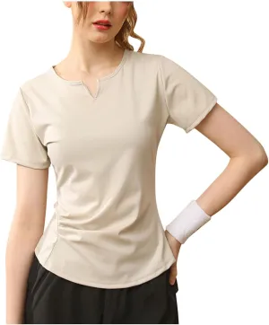 Workout Tops for Women Slim Fit V Neck Breathable Yoga T Shirts Casual Gym Running Athletic Quick Dry Tee T Shirts