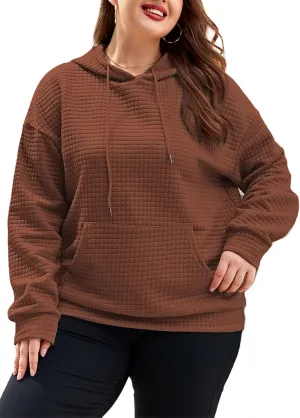XAKALAKA Plus Size Waffle Hoodie For Women 2023 Fall Casual Loose Fit Drawstring Pullover Sweatshirt with Pockets