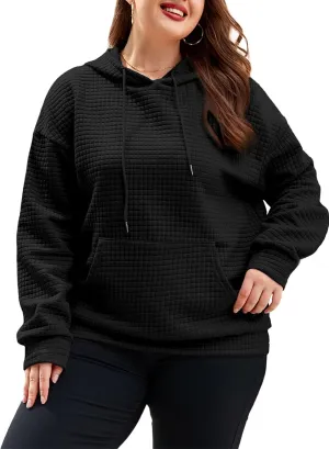 XAKALAKA Plus Size Waffle Hoodie For Women 2023 Fall Casual Loose Fit Drawstring Pullover Sweatshirt with Pockets