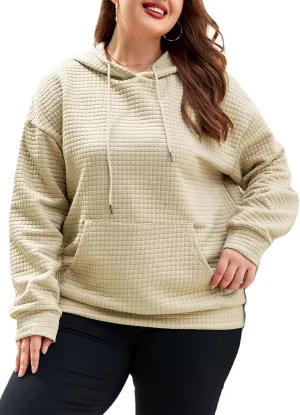 XAKALAKA Plus Size Waffle Hoodie For Women 2023 Fall Casual Loose Fit Drawstring Pullover Sweatshirt with Pockets