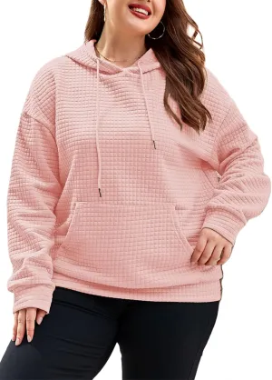 XAKALAKA Plus Size Waffle Hoodie For Women 2023 Fall Casual Loose Fit Drawstring Pullover Sweatshirt with Pockets