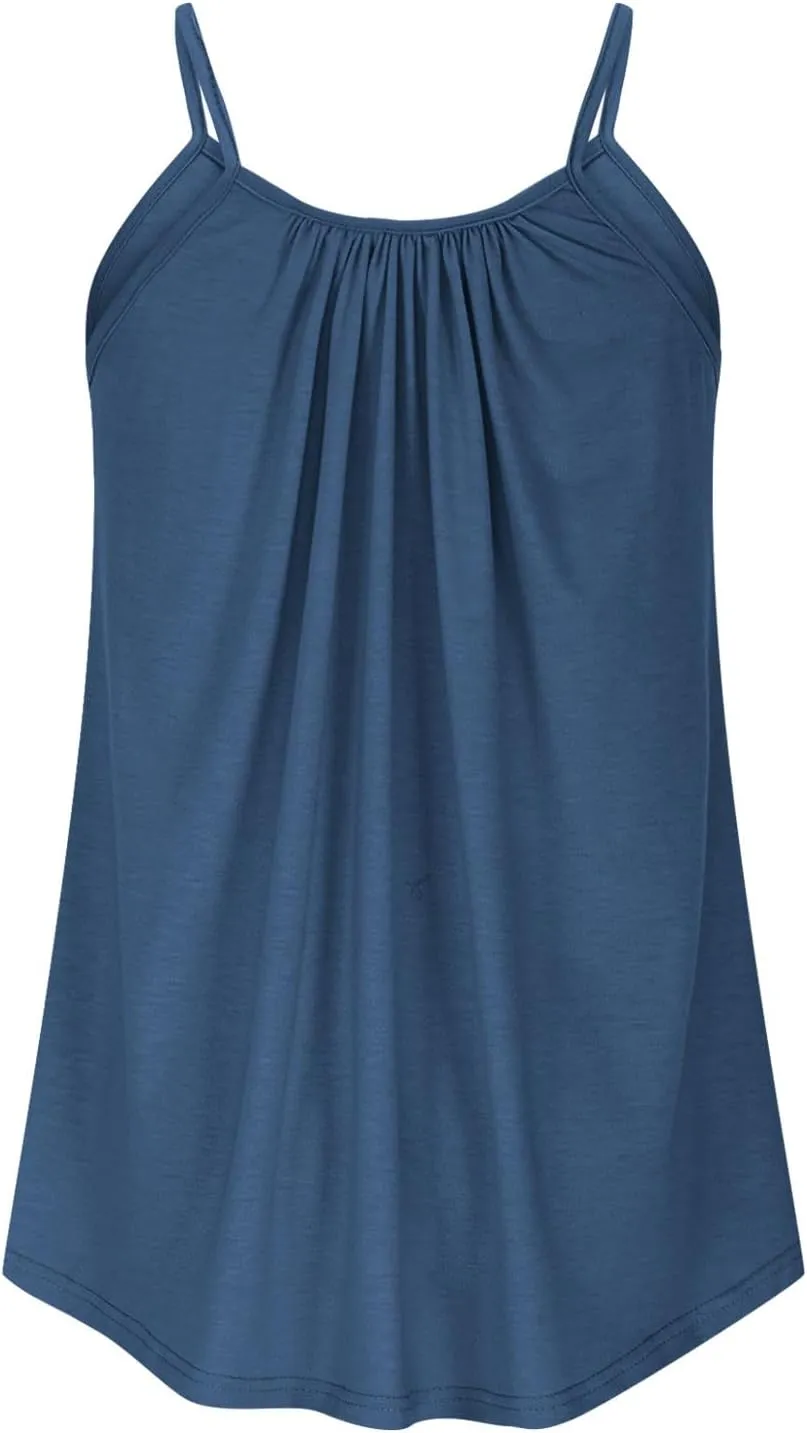 Xiaojmake Plus Size Tank Tops for Women Solid Pleated Loose Cami Spaghetti Strap Flowy Tunics Adjustable Strappy Loose Shirt