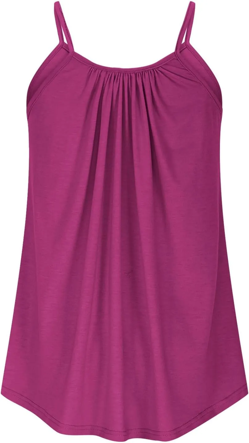 Xiaojmake Plus Size Tank Tops for Women Solid Pleated Loose Cami Spaghetti Strap Flowy Tunics Adjustable Strappy Loose Shirt