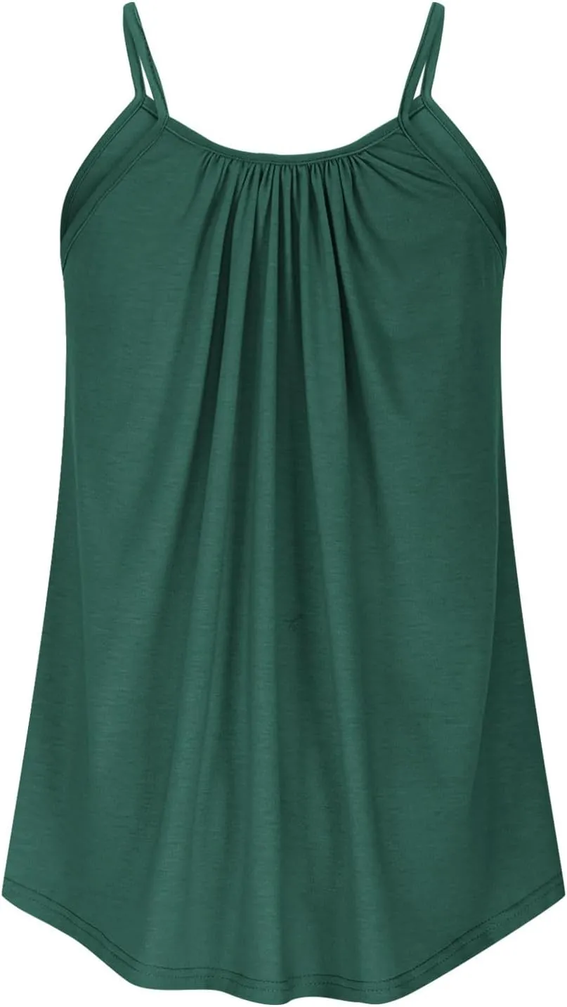 Xiaojmake Plus Size Tank Tops for Women Solid Pleated Loose Cami Spaghetti Strap Flowy Tunics Adjustable Strappy Loose Shirt