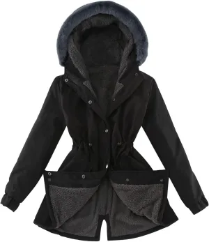 XUETON Women's Casual Zip Up Anork Jackets Fleece Lined Parka Winter Coat Faux Hooded Thicken Warm Utility Anorak Safari Coat