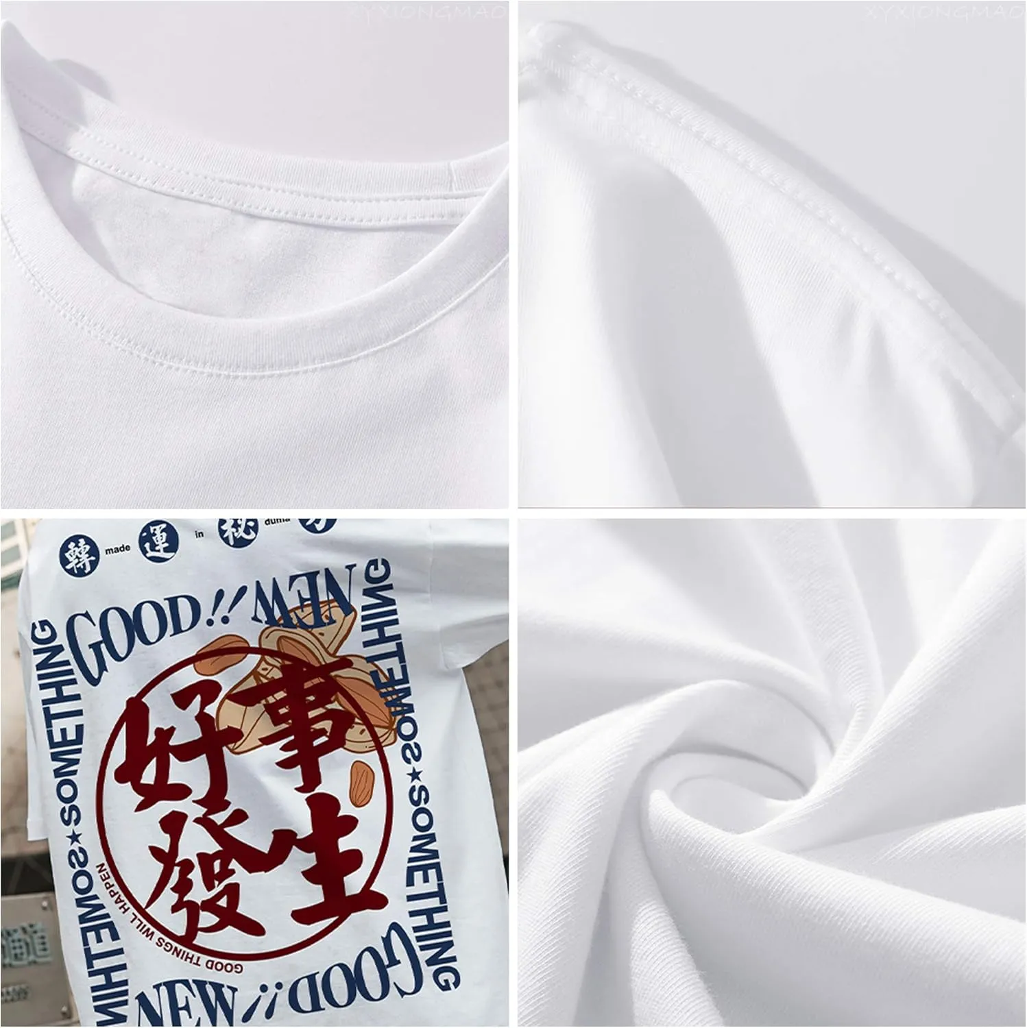 XYXIONGMAO Japanese Kanji Graphic Printed White Casual Tees Shirts Unisex Streetwear Hip Hop T-Shirt for Men