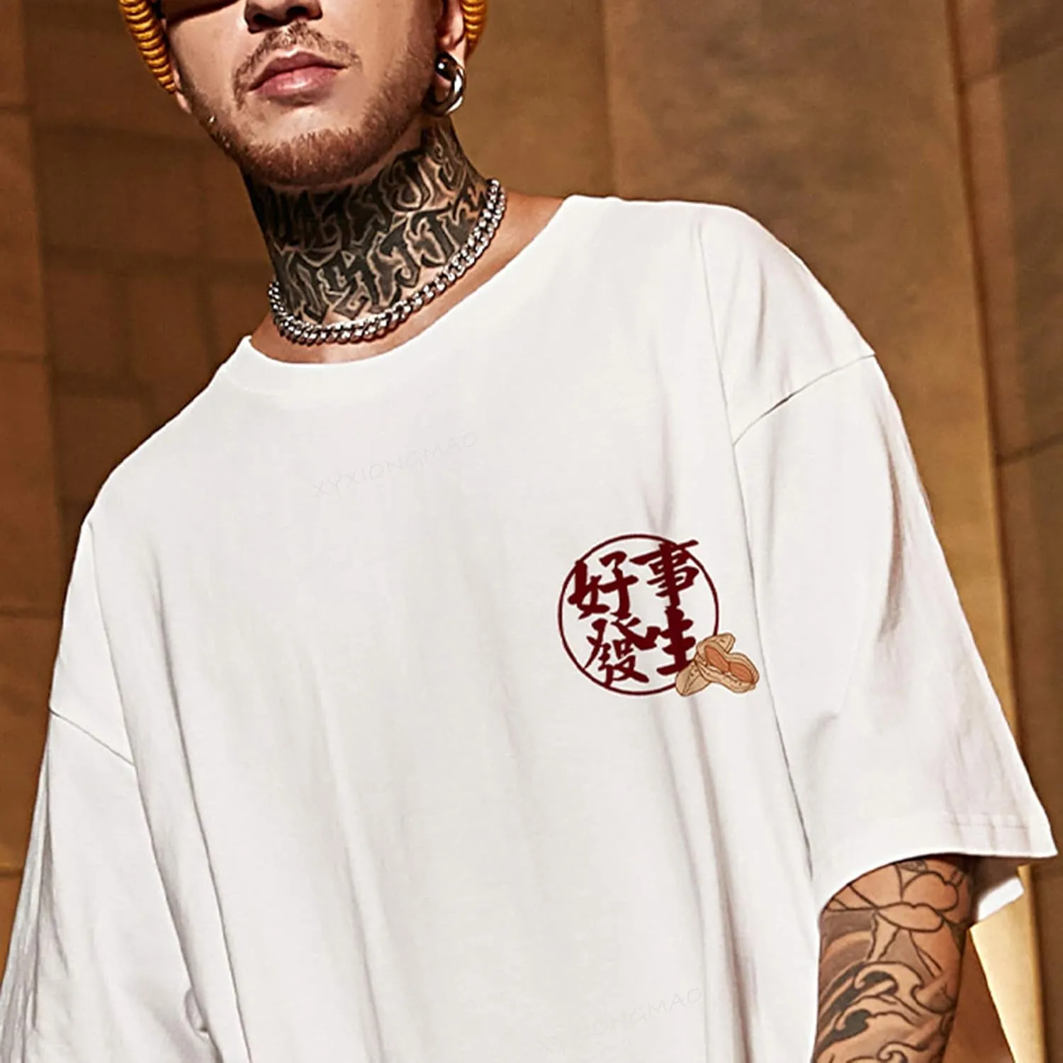 XYXIONGMAO Japanese Kanji Graphic Printed White Casual Tees Shirts Unisex Streetwear Hip Hop T-Shirt for Men