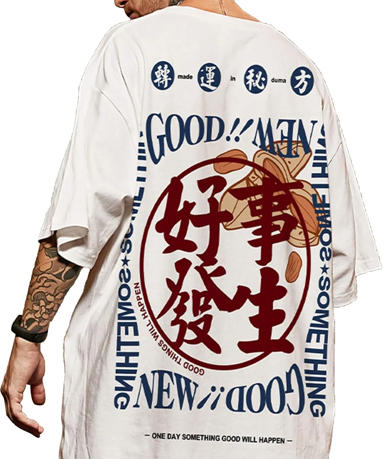 XYXIONGMAO Japanese Kanji Graphic Printed White Casual Tees Shirts Unisex Streetwear Hip Hop T-Shirt for Men