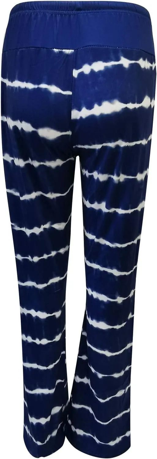 Yoga Pants for Women, Womens Plus Size Pants Stripe Drawstring Wide Leg Trousers Running Straight Loose Long Pants
