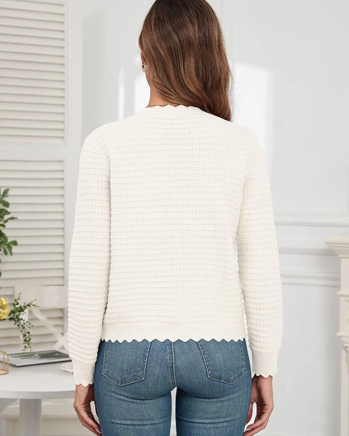 ZAFUL Women's Cardigan Sweaters 2024 Casual Long Sleeve Open Front Button Down Tweed Knit Cardigans Fall Jackets Outerwear