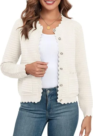 ZAFUL Women's Cardigan Sweaters 2024 Casual Long Sleeve Open Front Button Down Tweed Knit Cardigans Fall Jackets Outerwear